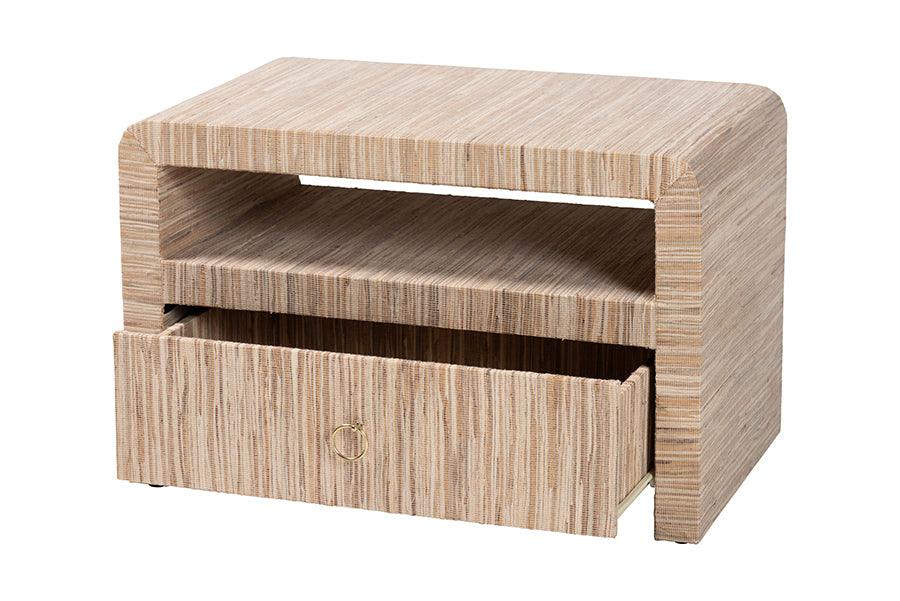 bali & pari Hannah Bohemian Woven Grasscloth 1-Drawer Nightstand FredCo