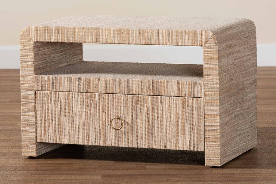bali & pari Hannah Bohemian Woven Grasscloth 1-Drawer Nightstand FredCo