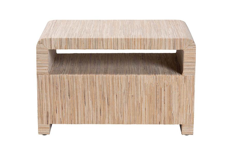 bali & pari Hannah Bohemian Woven Grasscloth 1-Drawer Nightstand FredCo