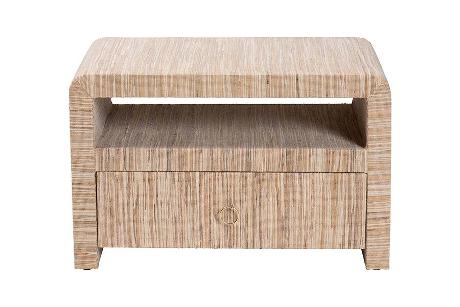bali & pari Hannah Bohemian Woven Grasscloth 1-Drawer Nightstand FredCo