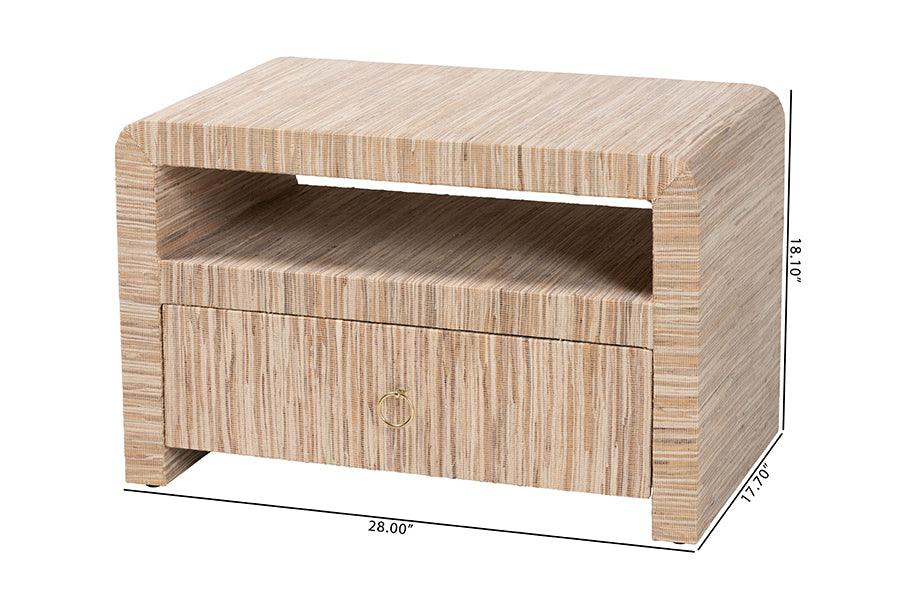 bali & pari Hannah Bohemian Woven Grasscloth 1-Drawer Nightstand FredCo