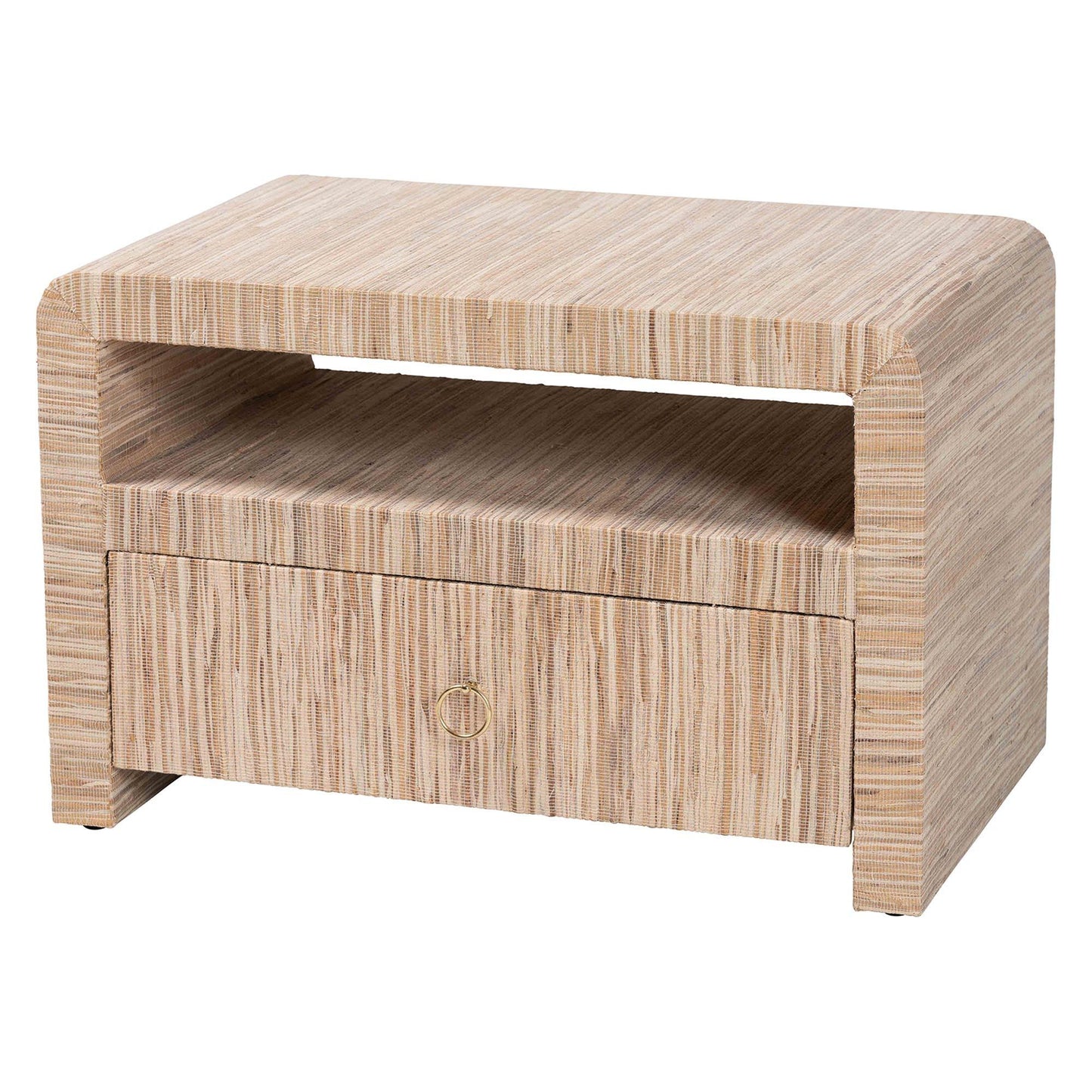 bali & pari Hannah Bohemian Woven Grasscloth 1-Drawer Nightstand FredCo