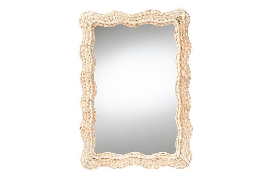 bali & pari Hasana Bohemian Natural Scallop Rattan Accent Wall Mirror FredCo