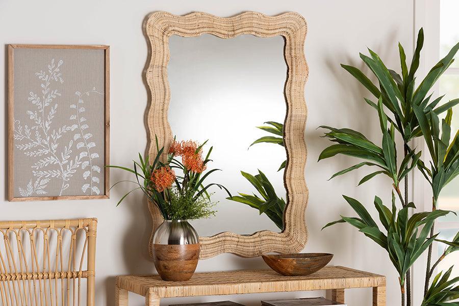 bali & pari Hasana Bohemian Natural Scallop Rattan Accent Wall Mirror FredCo