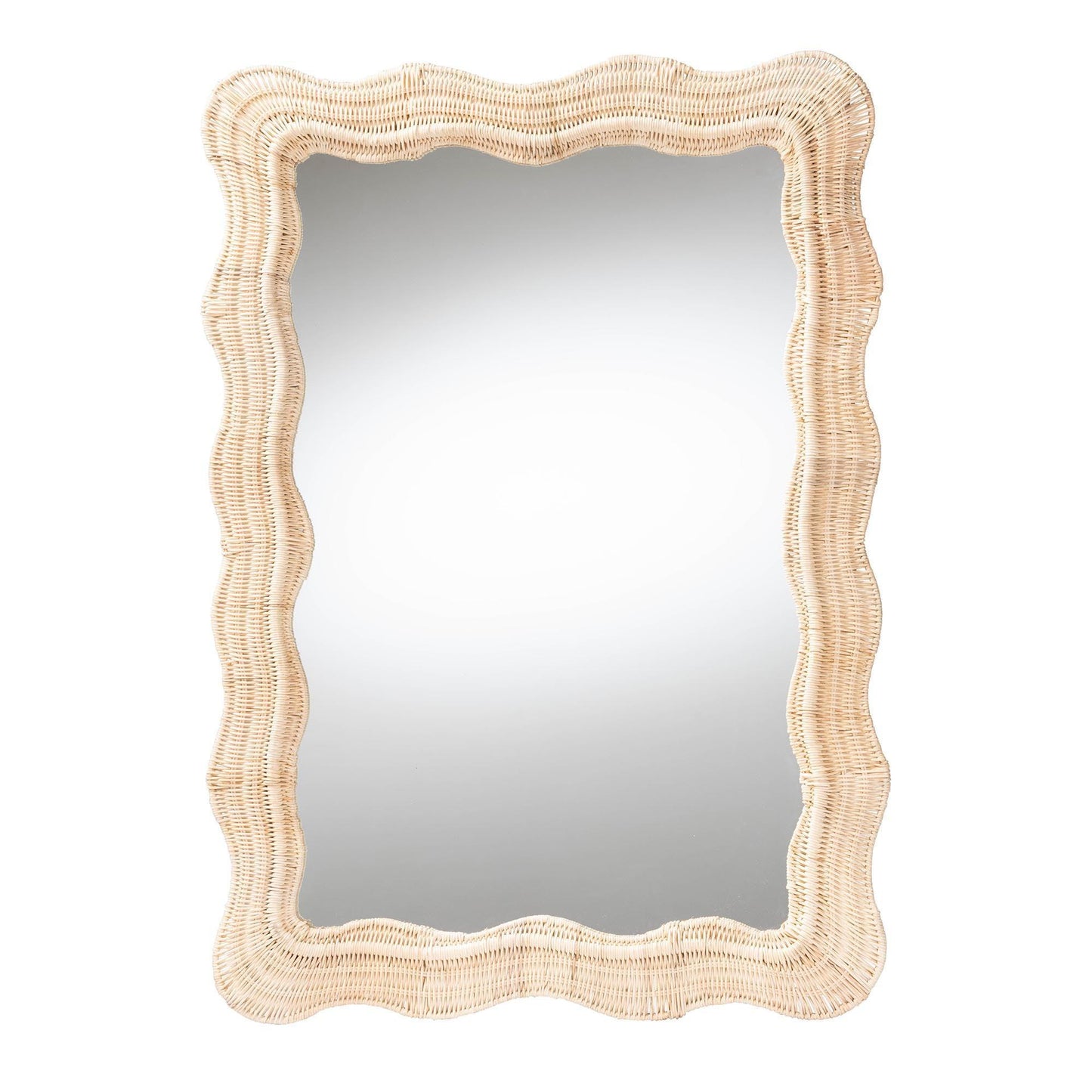 bali & pari Hasana Bohemian Natural Scallop Rattan Accent Wall Mirror FredCo