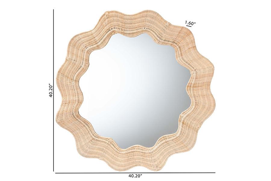 bali & pari Hasana Coastal Scalloped Natural Rattan Round Accent Wall Mirror FredCo