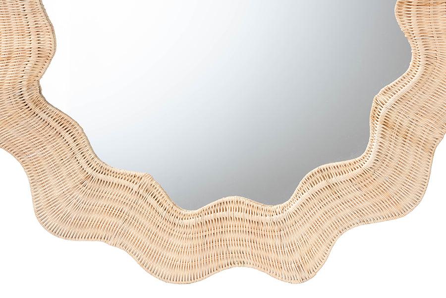 bali & pari Hasana Coastal Scalloped Natural Rattan Round Accent Wall Mirror FredCo