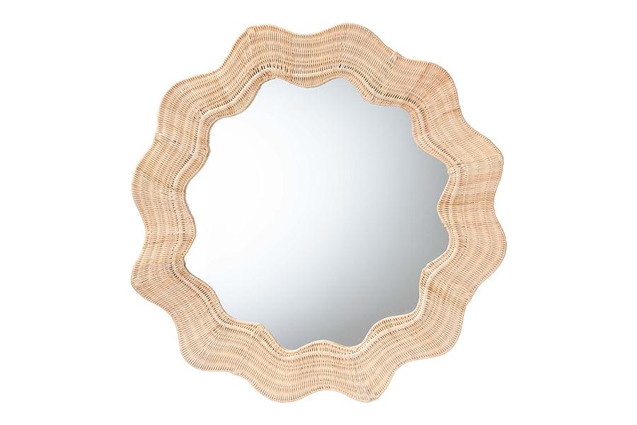 bali & pari Hasana Coastal Scalloped Natural Rattan Round Accent Wall Mirror FredCo