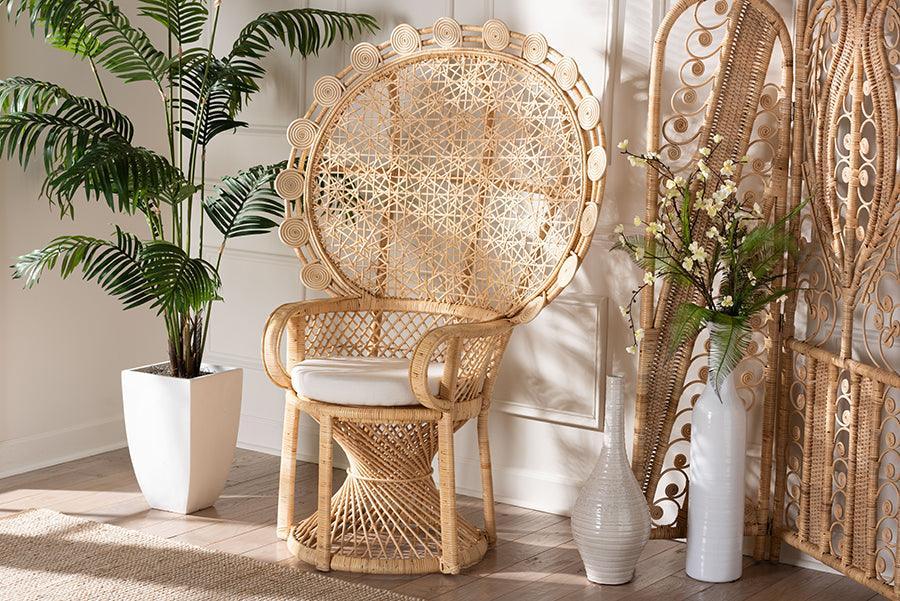 bali & pari Hecate Modern Bohemian Natural Brown Rattan Peacock Chair FredCo