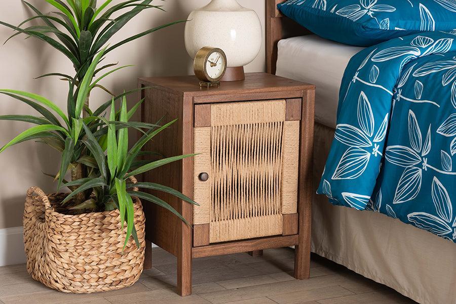 bali & pari Holitz Modern Bohemian Walnut Brown Finished Bayur Wood Nightstand FredCo