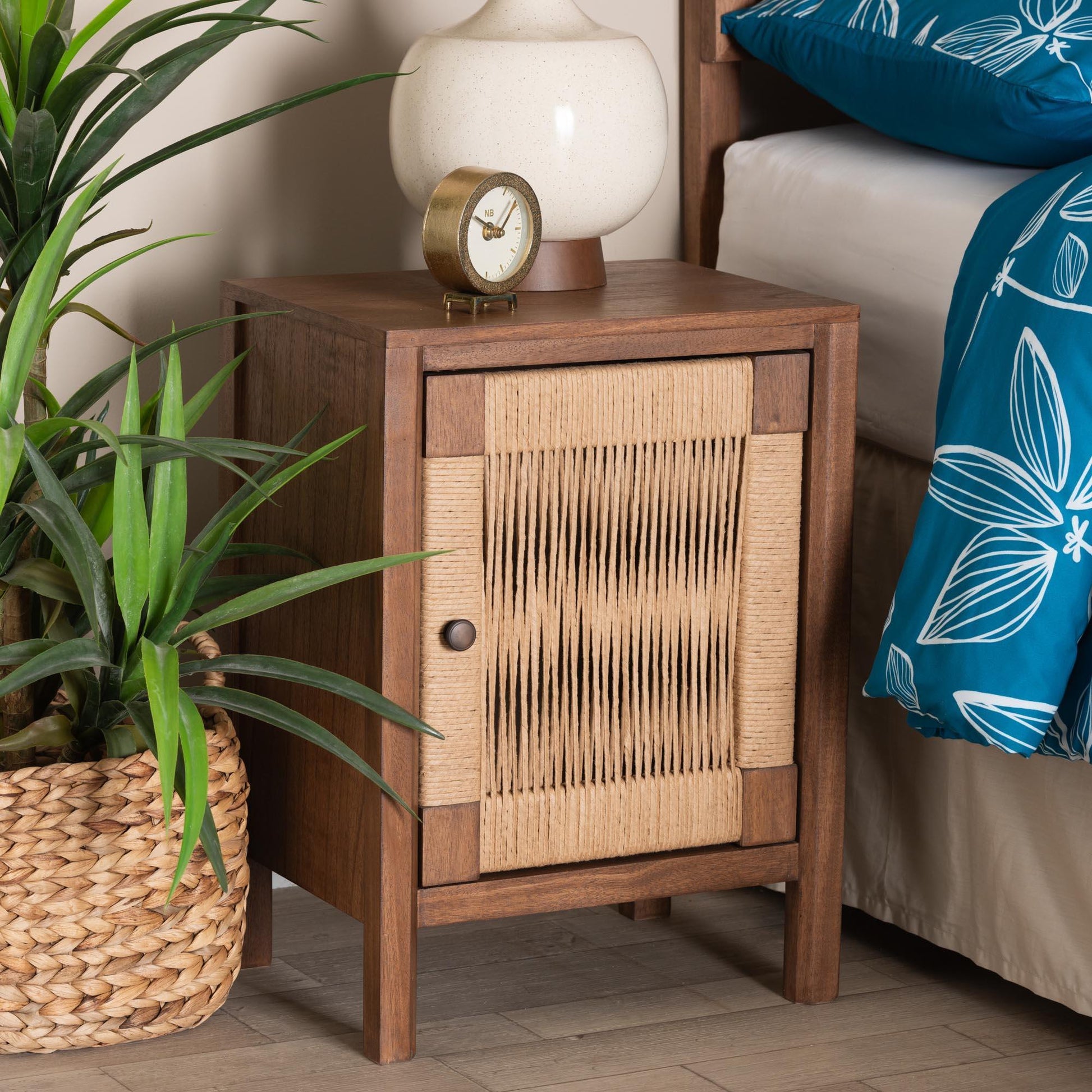 bali & pari Holitz Modern Bohemian Walnut Brown Finished Bayur Wood Nightstand FredCo