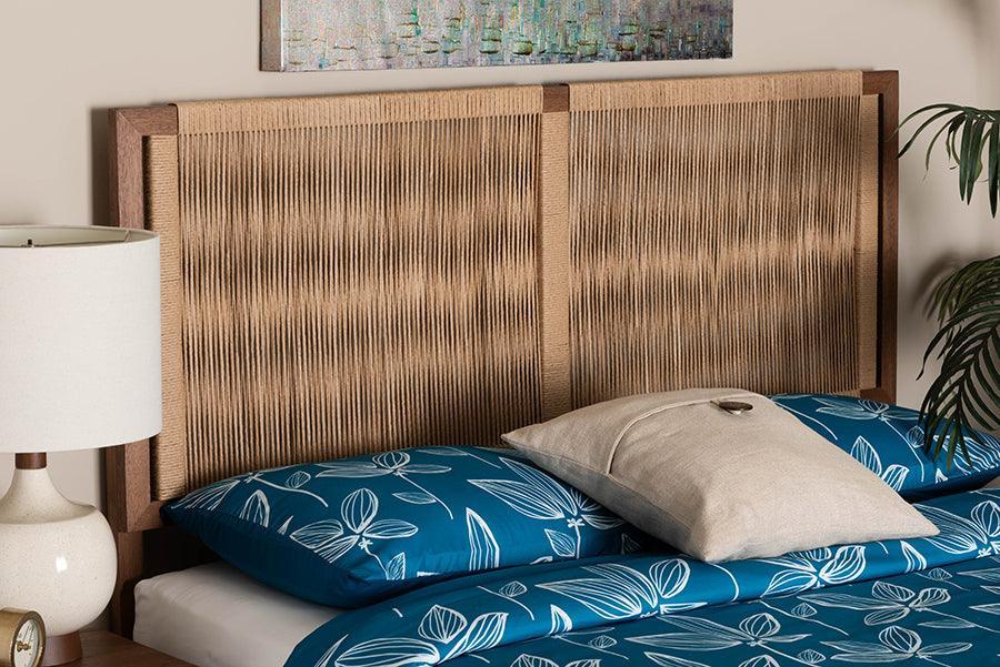 bali & pari Holitz Modern Bohemian Walnut Brown Finished Bayur Wood Queen Size Headboard FredCo