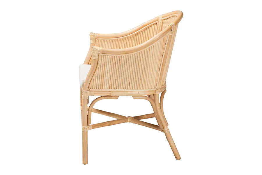 bali & pari Hollis Natural Rattan Barrel Chair with Cushion - Handcrafted Accent Armchair with Laminated Rattan Pole Back, Coastal Boho Seating for Living Room or Bedroom FredCo
