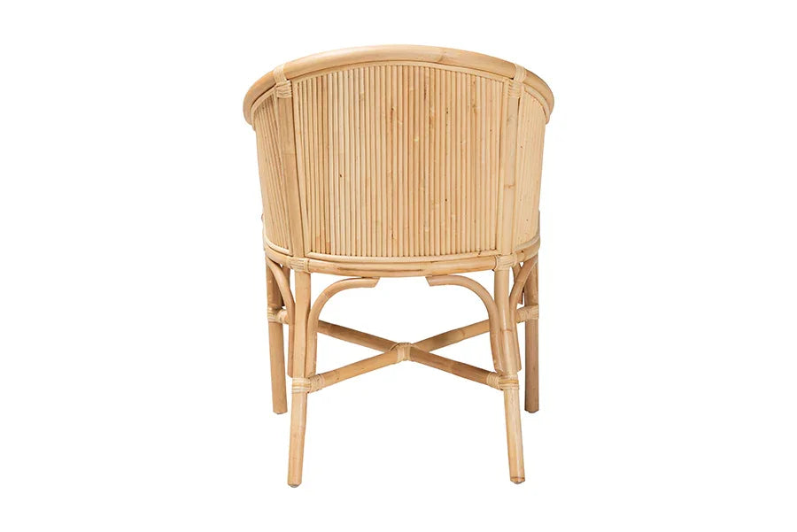 bali & pari Hollis Natural Rattan Barrel Chair with Cushion - Handcrafted Accent Armchair with Laminated Rattan Pole Back, Coastal Boho Seating for Living Room or Bedroom FredCo