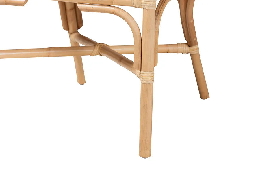 bali & pari Hollis Natural Rattan Barrel Chair with Cushion - Handcrafted Accent Armchair with Laminated Rattan Pole Back, Coastal Boho Seating for Living Room or Bedroom FredCo