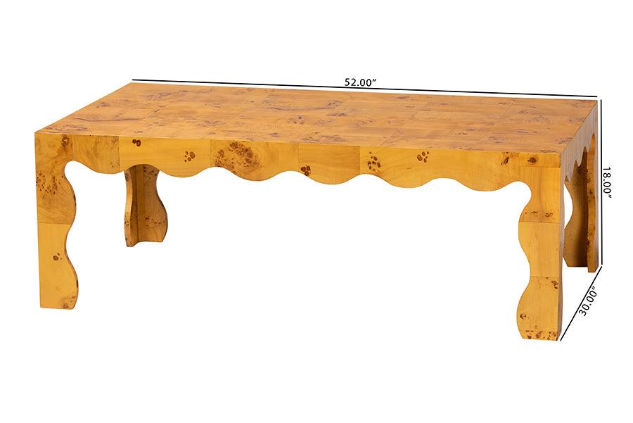 bali & pari Huxley Modern and Contemporary Natural Real Burl Wood Coffee Table FredCo