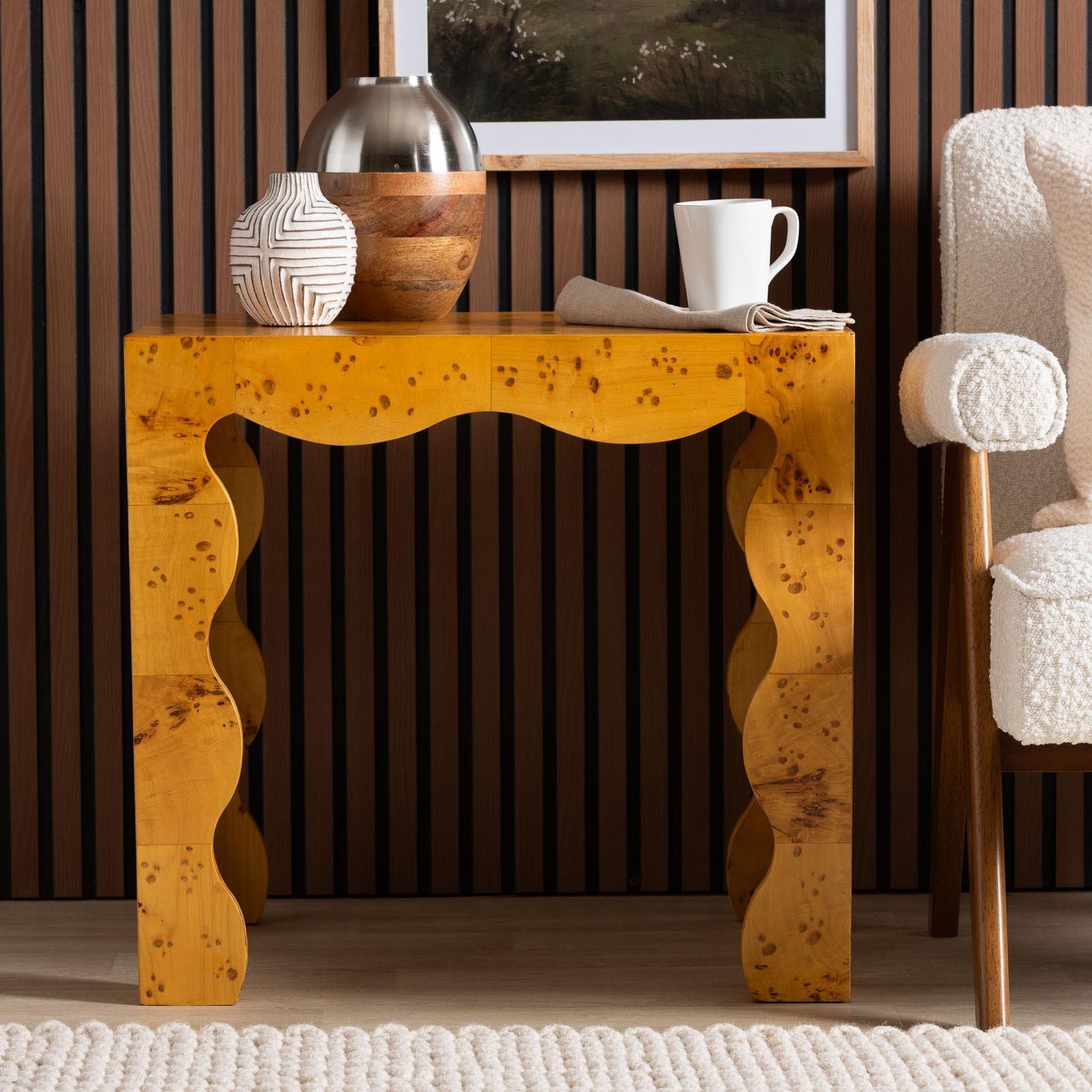 bali & pari Huxley Modern and Contemporary Natural Real Burl Wood End Table FredCo