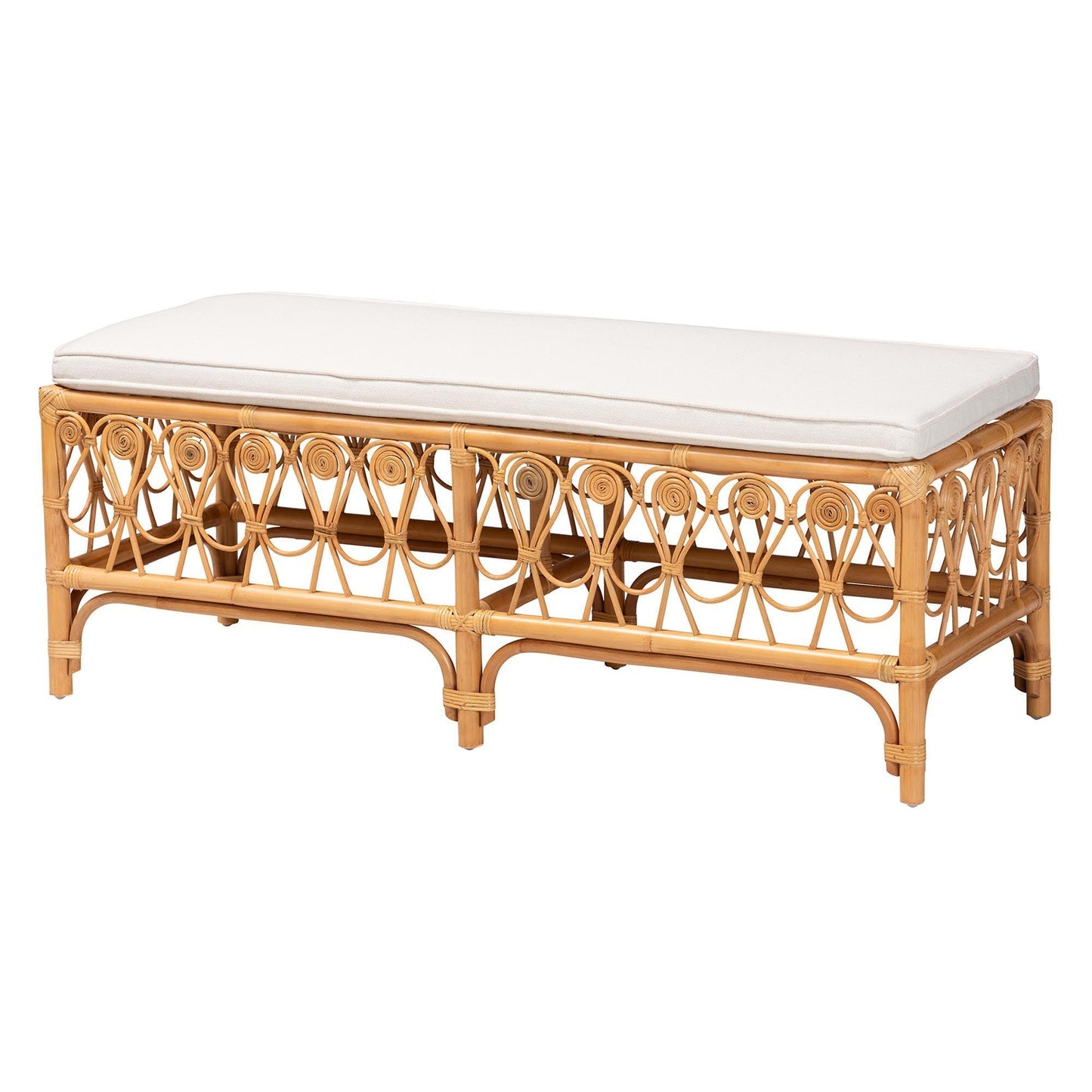 bali & pari Ibiza Modern bohemian Natural Brown Rattan Bench FredCo