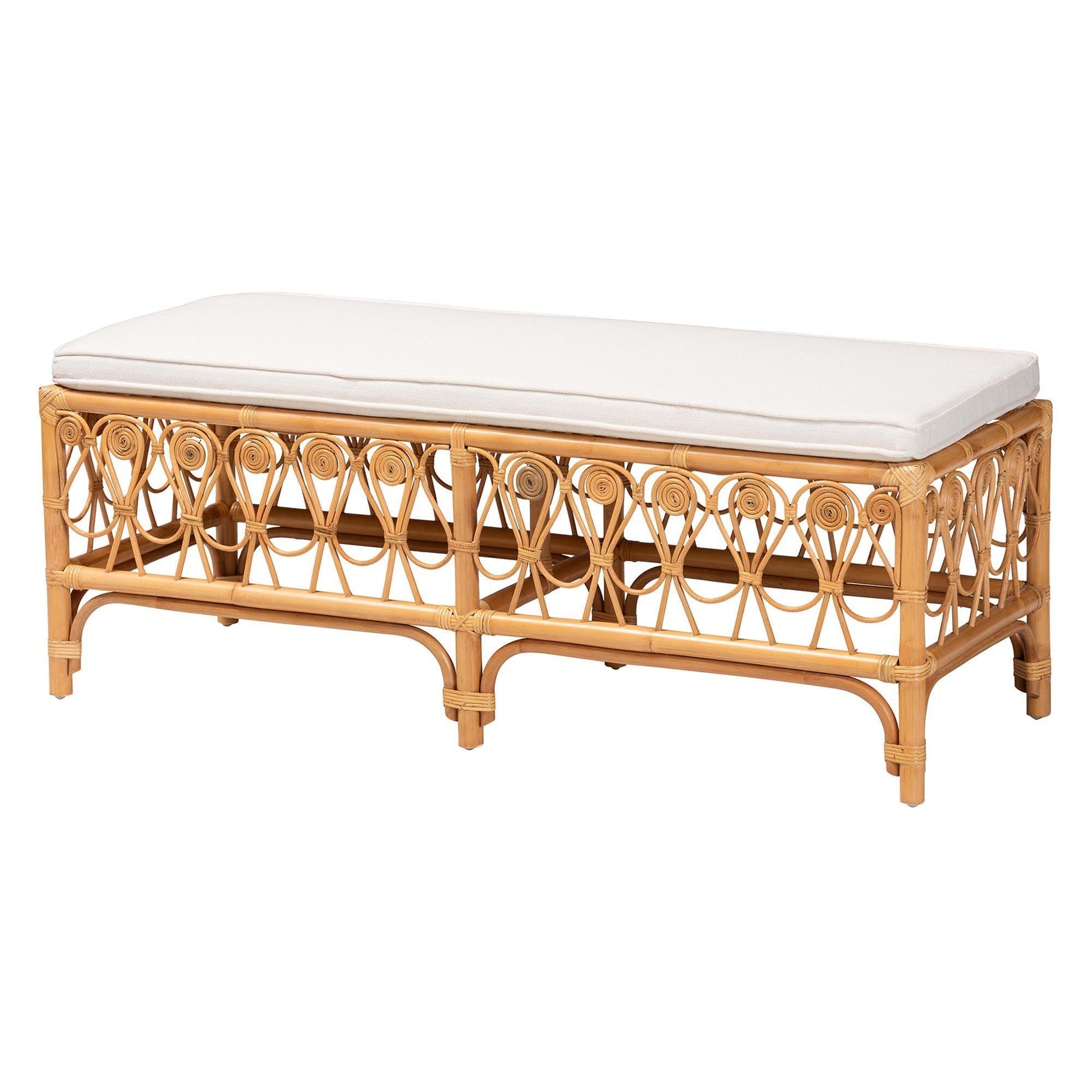 bali & pari Ibiza Modern bohemian Natural Brown Rattan Bench FredCo