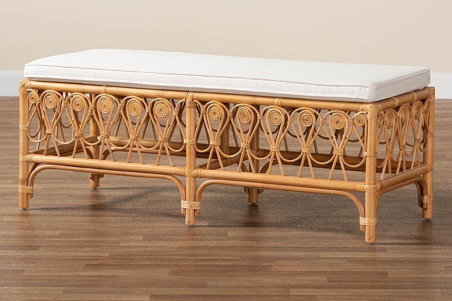 bali & pari Ibiza Modern bohemian Natural Brown Rattan Bench FredCo