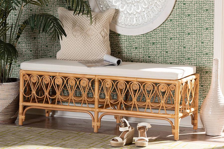 bali & pari Ibiza Modern bohemian Natural Brown Rattan Bench FredCo