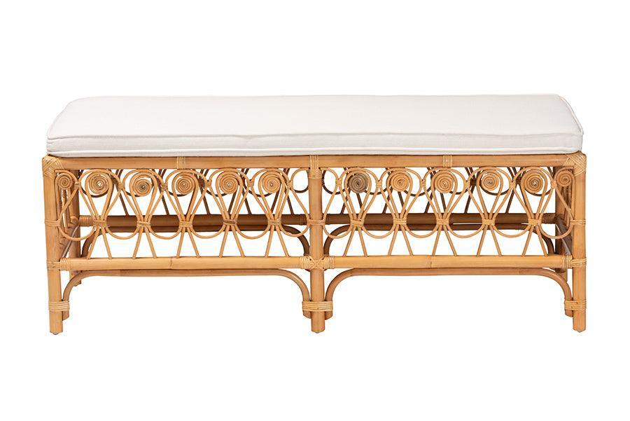 bali & pari Ibiza Modern bohemian Natural Brown Rattan Bench FredCo