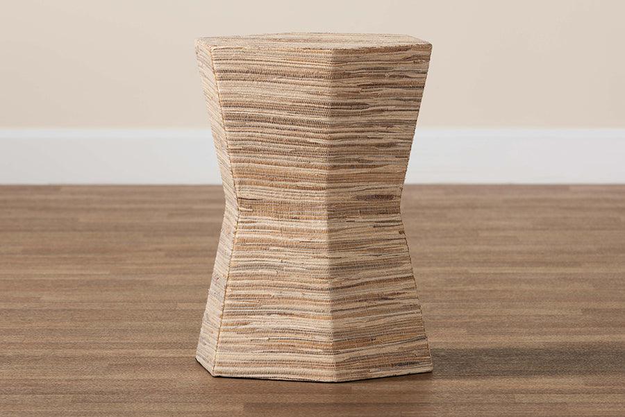bali & pari Idana Bohemian Woven Grasscloth Hourglass End Table FredCo