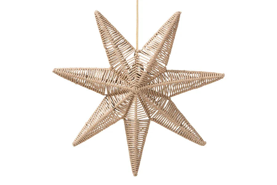 bali & pari Idriya Handwoven Jute Pendant Lampshade - Star-Shaped Natural Fiber Light Cover, Coastal Boho Lighting Decor FredCo