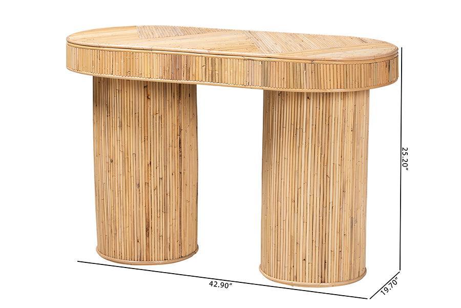 bali & pari Iryna Modern Bohemian Natural Rattan Console Table FredCo