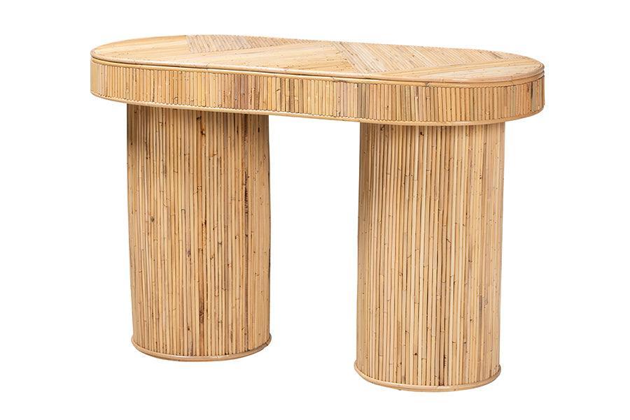 bali & pari Iryna Modern Bohemian Natural Rattan Console Table FredCo