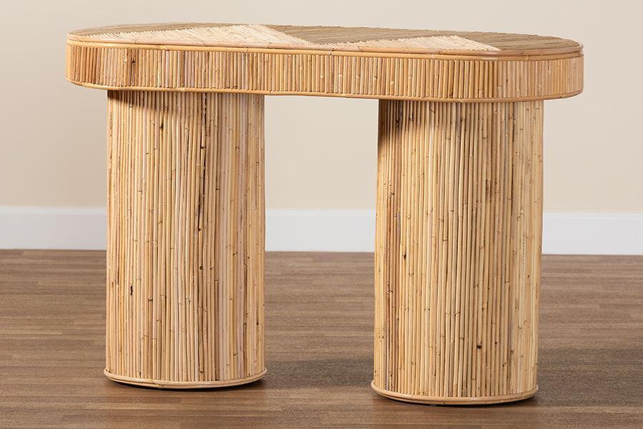 bali & pari Iryna Modern Bohemian Natural Rattan Console Table FredCo