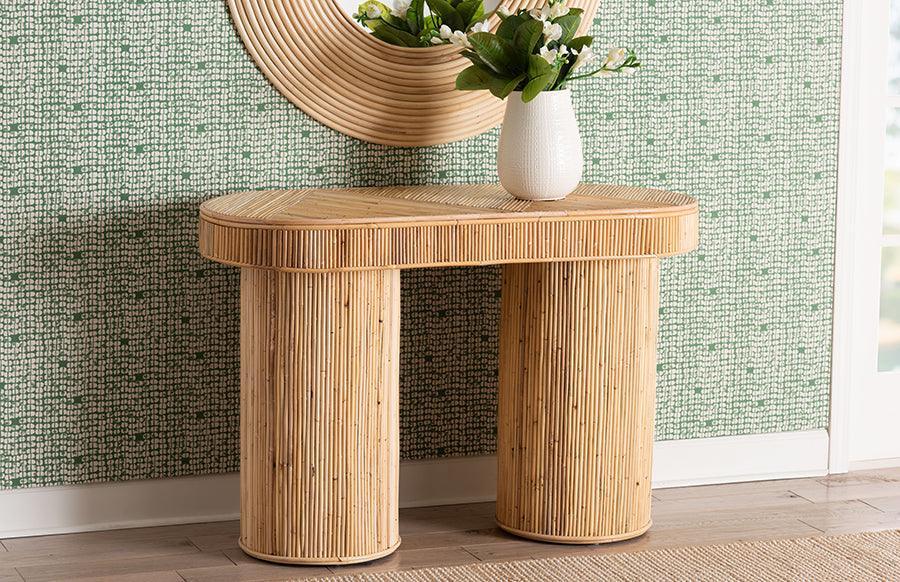 bali & pari Iryna Modern Bohemian Natural Rattan Console Table FredCo