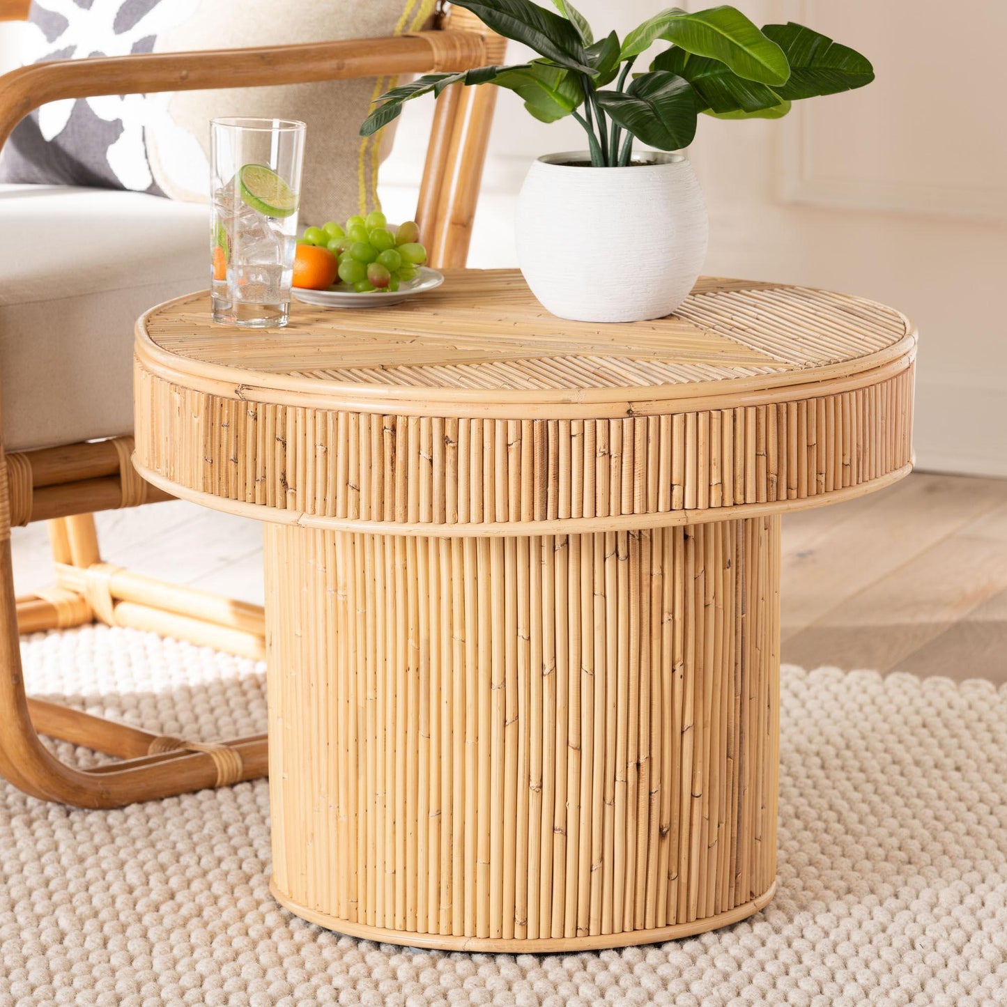 bali & pari Iryna Modern Bohemian Natural Rattan End Table FredCo