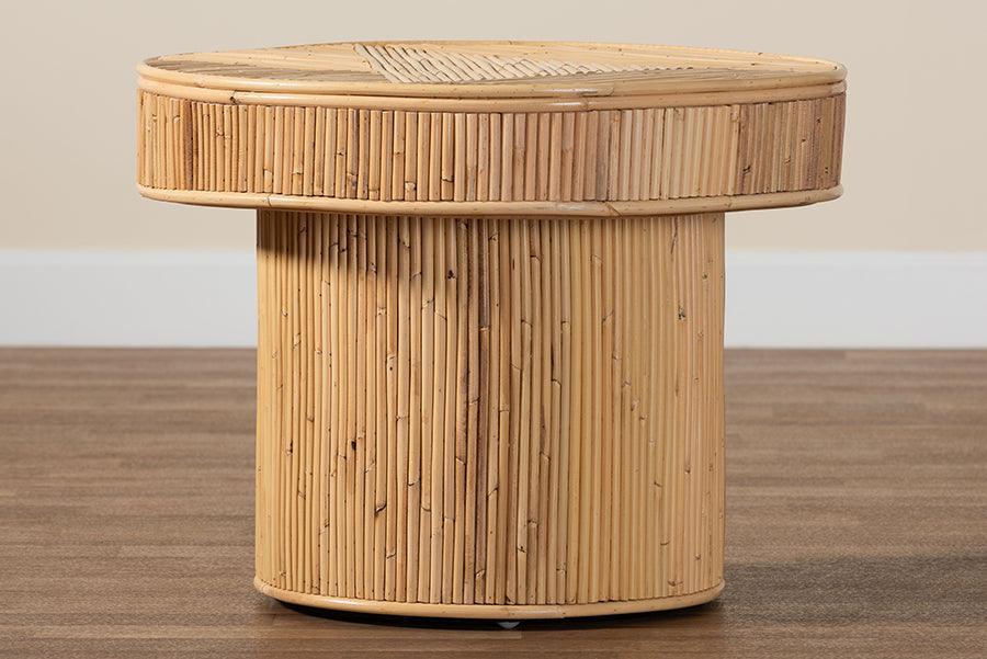 bali & pari Iryna Modern Bohemian Natural Rattan End Table FredCo