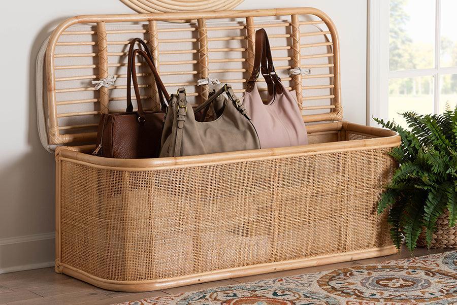 bali & pari Ishana Bohemian Natural Rattan Storage Bench FredCo