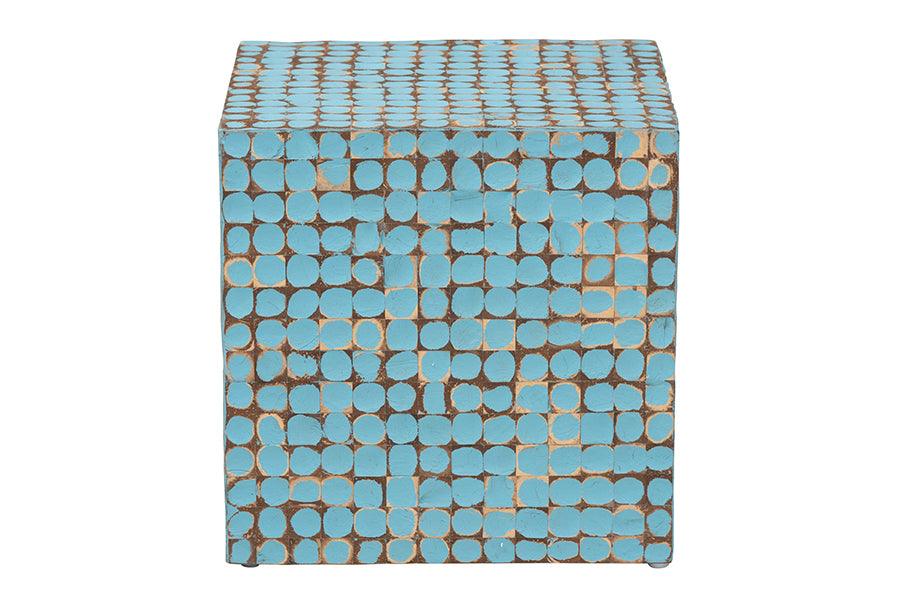 bali & pari Janella Bohemian Sky Blue Coconut Shell and Acacia Wood End Table FredCo