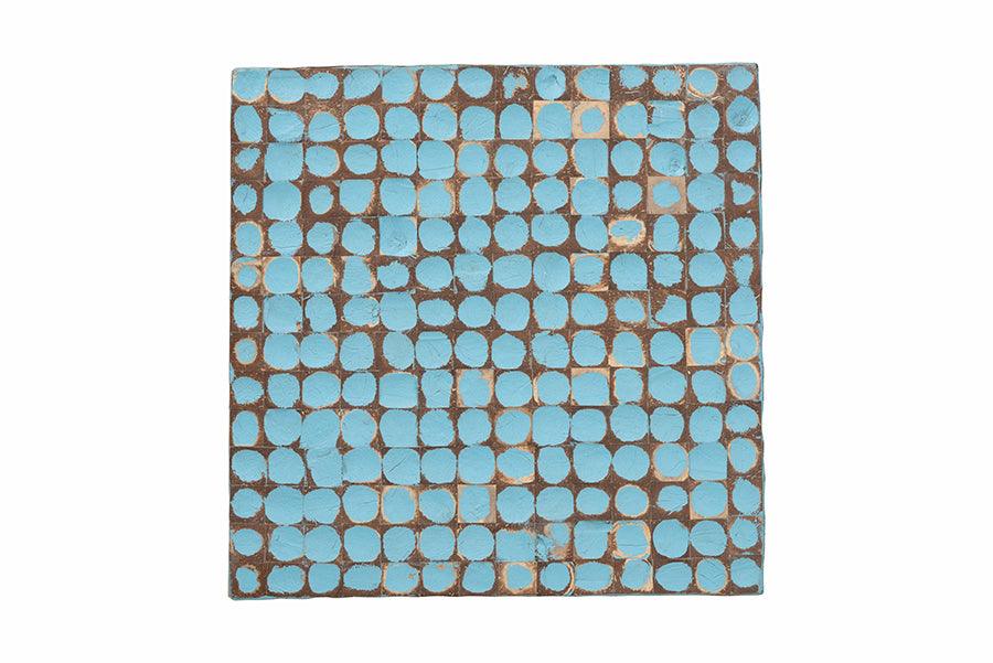 bali & pari Janella Bohemian Sky Blue Coconut Shell and Acacia Wood End Table FredCo