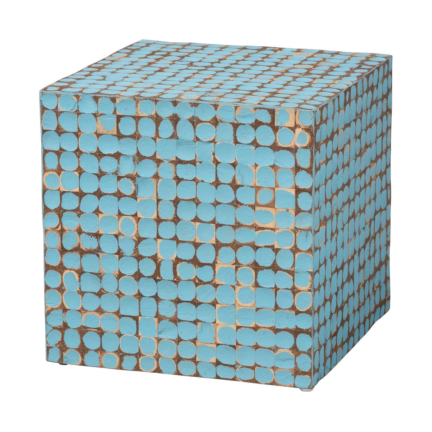 bali & pari Janella Bohemian Sky Blue Coconut Shell and Acacia Wood End Table FredCo