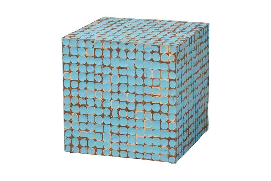 bali & pari Janella Bohemian Sky Blue Coconut Shell and Acacia Wood End Table FredCo