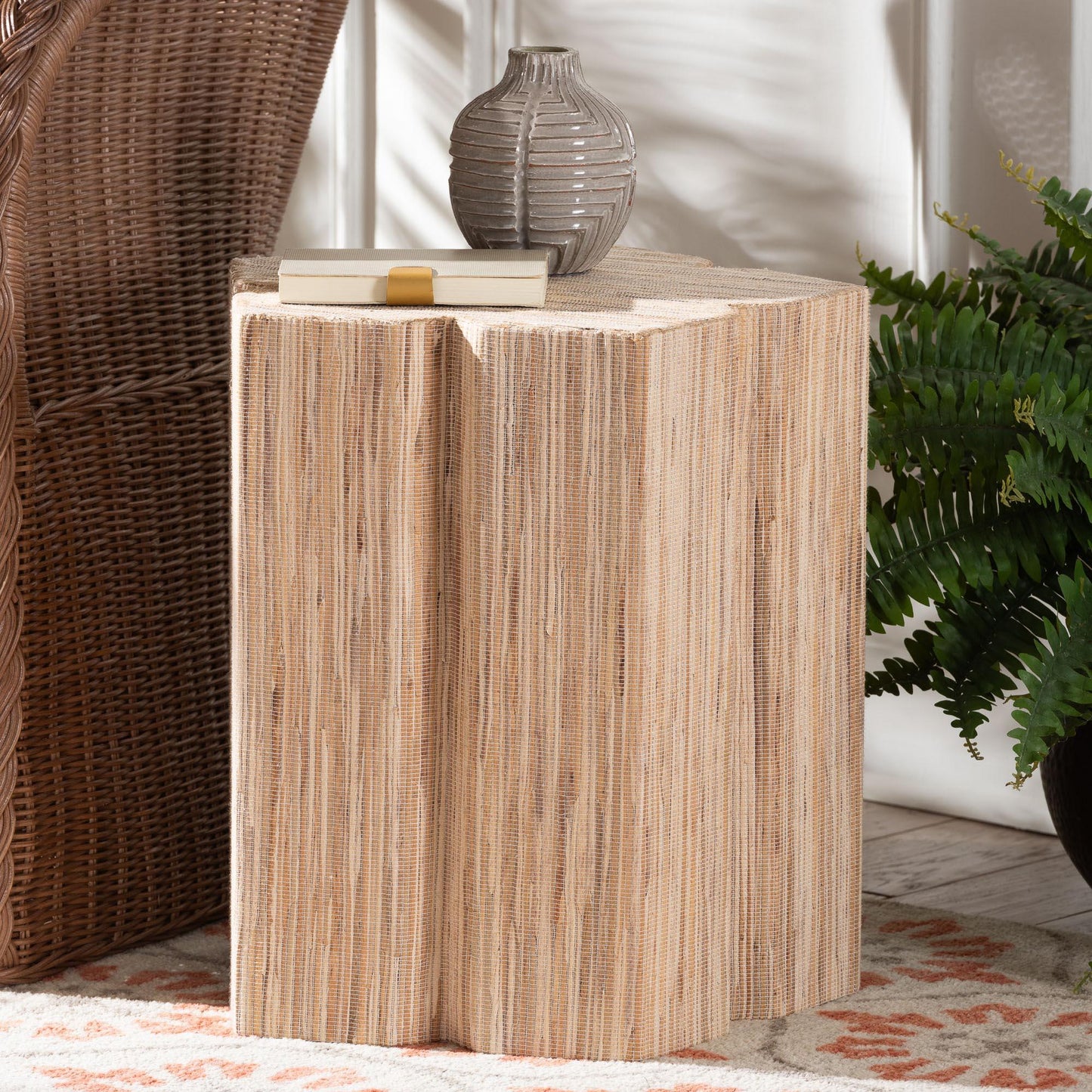 bali & pari Janeth Bohemian Woven Grasscloth End Table FredCo