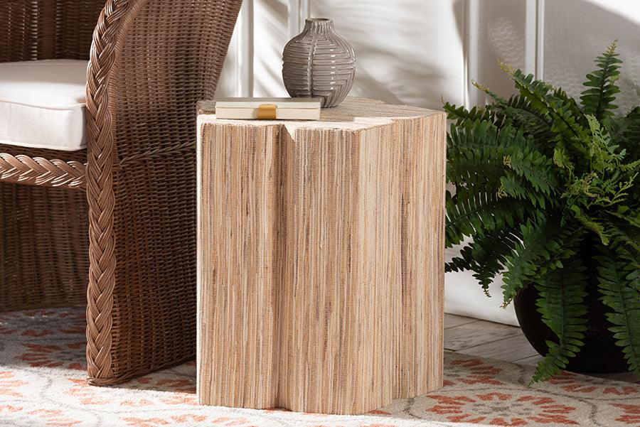 bali & pari Janeth Bohemian Woven Grasscloth End Table FredCo