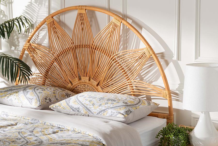 bali & pari Jasmine Modern Bohemian Natural Rattan Queen Size Standalone Headboard FredCo