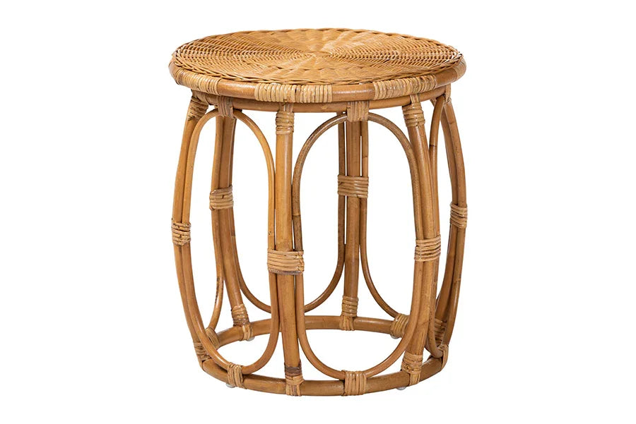bali & pari Jayana Natural Rattan Round End Table - Handwoven Wicker Accent Table with Open Frame Base, Lightweight Coastal Boho Side Table for Living Room or Patio FredCo