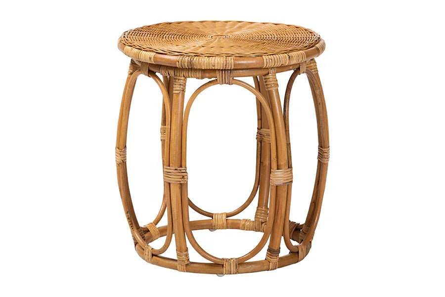 bali & pari Jayana Natural Rattan Round End Table - Handwoven Wicker Accent Table with Open Frame Base, Lightweight Coastal Boho Side Table for Living Room or Patio FredCo