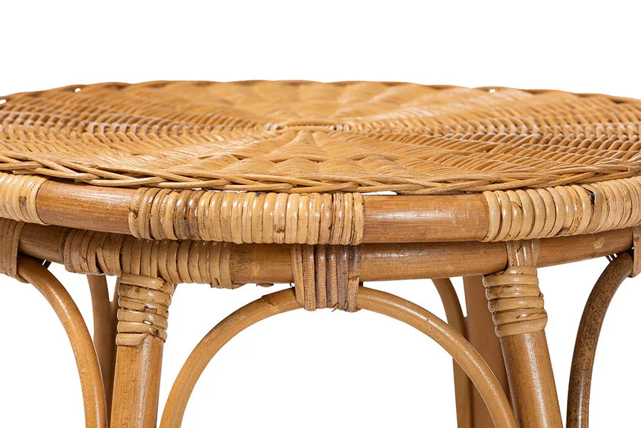 bali & pari Jayana Natural Rattan Round End Table - Handwoven Wicker Accent Table with Open Frame Base, Lightweight Coastal Boho Side Table for Living Room or Patio FredCo
