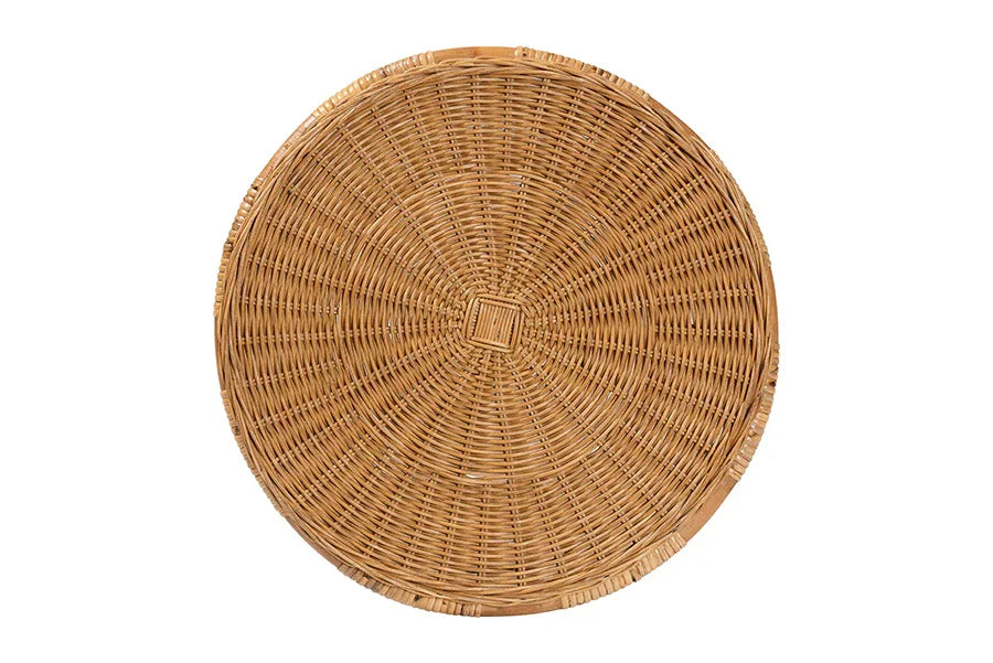 bali & pari Jayana Natural Rattan Round End Table - Handwoven Wicker Accent Table with Open Frame Base, Lightweight Coastal Boho Side Table for Living Room or Patio FredCo