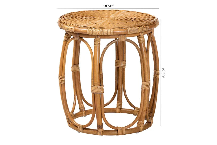 bali & pari Jayana Natural Rattan Round End Table - Handwoven Wicker Accent Table with Open Frame Base, Lightweight Coastal Boho Side Table for Living Room or Patio FredCo