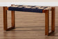 bali & pari Jerilyn Modern Bohemian Two-Tone Navy Blue and Natura Brown Seagrass and Acacia Wood Accent Bench FredCo