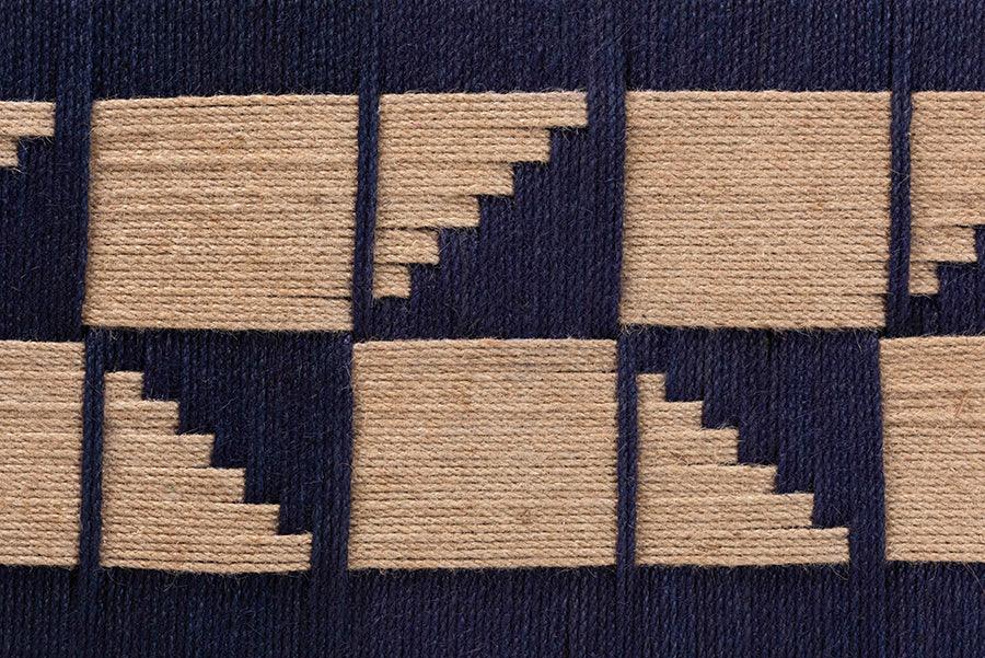 bali & pari Jerilyn Modern Bohemian Two-Tone Navy Blue and Natura Brown Seagrass and Acacia Wood Accent Bench FredCo
