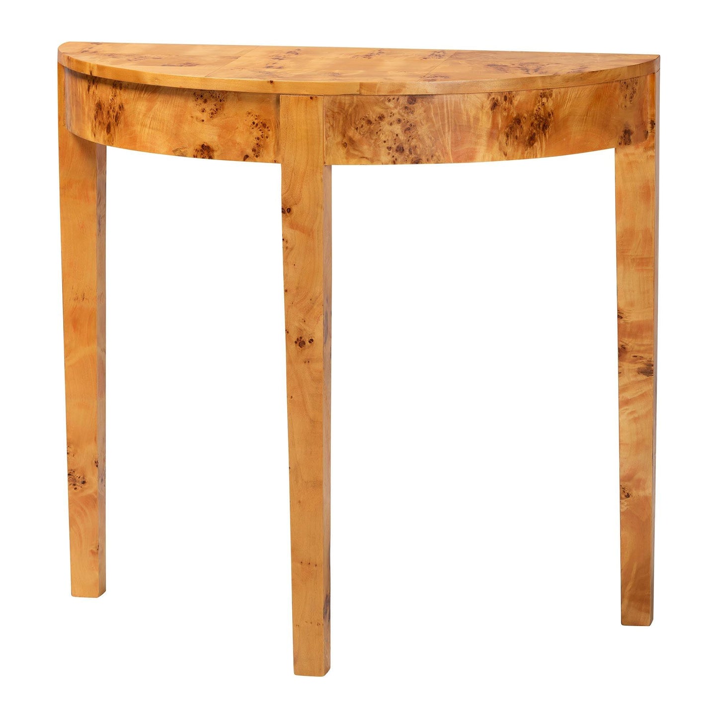 bali & pari Jihan Modern and Contemporary Natural Real Burl Wood Half-Moon Console Table FredCo
